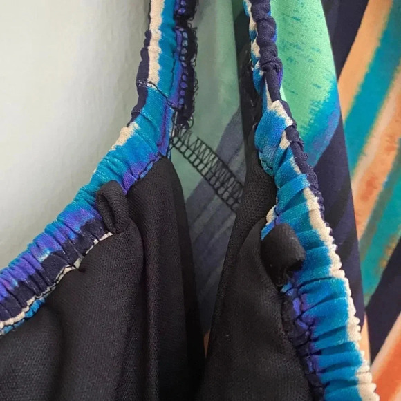 Maggy London, Off the Shoulder Ruffle Striped Dress, Blue, Green, Black, Multi - Picture 6 of 8